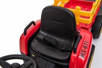 EL Traktor med trailer Röd 12V m/2.4G, konstlädersäte, Gummihjul-7
