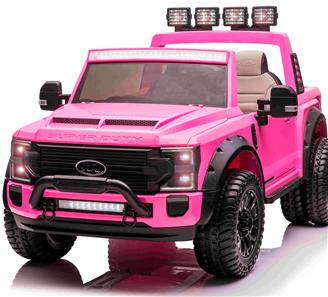 Ford Super Duty Truck m/24V14AH + 4xMotor + Gummihjul + Mjukt skumsäte Rosa