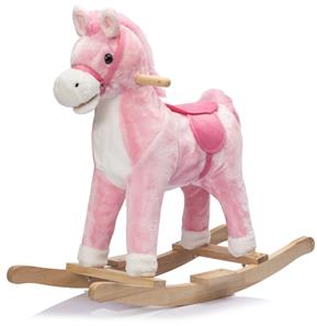 Gunghäst i plysch med sadel, ljud och rörelse, Rosa
