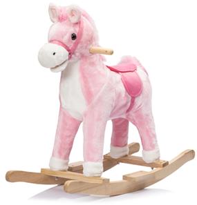 Gunghäst i plysch med sadel, ljud och rörelse, Rosa-5
