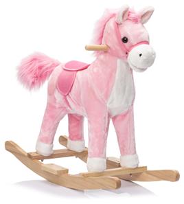 Gunghäst i plysch med sadel, ljud och rörelse, Rosa-7