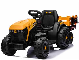 JCB EL Traktor med trailer till Barn 12V m/2.4G, Lädersäte, Gummihjul