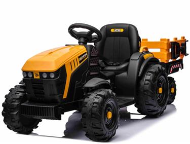 JCB EL Traktor med trailer till Barn 12V m/2.4G, Lädersäte, Gummihjul