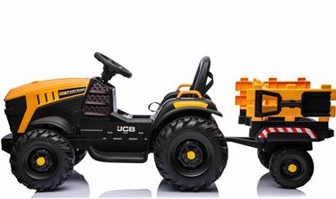 JCB EL Traktor med trailer till Barn 12V m/2.4G, Lädersäte, Gummihjul-2