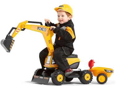 JCB  Grävmaskin Excavator m. trailer och hjälm