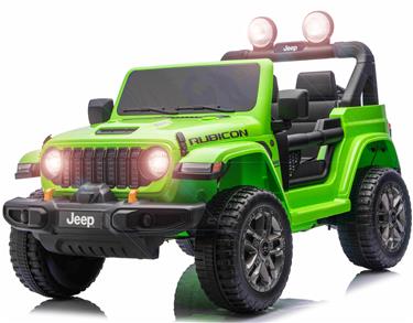 Jeep Wrangler Rubicon Elbil för barn 21,6V med lädersäte, gummihjul Grön