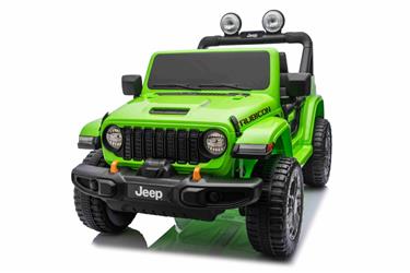Jeep Wrangler Rubicon Elbil för barn 21,6V med lädersäte, gummihjul Grön-4