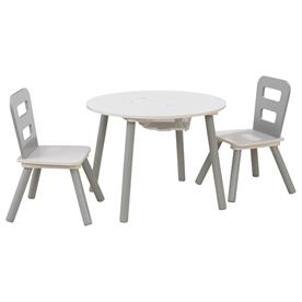 Kidkraft Runt lekbord med 2 stolar och förvaring, Grå/vitt-10