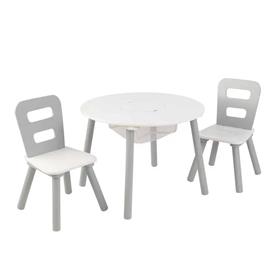 Kidkraft Runt lekbord med 2 stolar och förvaring, Grå/vitt-9