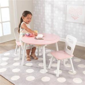 Kidkraft Runt lekbord med 2 stolar och förvaring, rosa/vitt