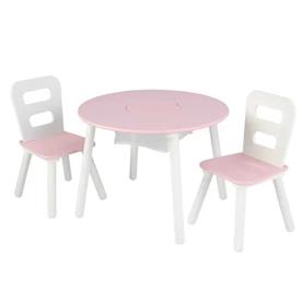 Kidkraft Runt lekbord med 2 stolar och förvaring, rosa/vitt-3