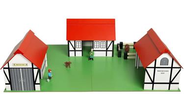 Krea trä bondgård med 3 flyglar