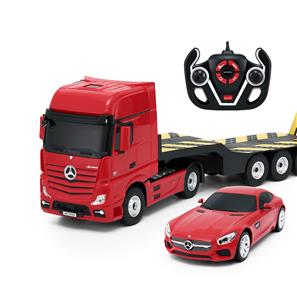 Mercedes-Benz Actros Radiostyrd Lastbil + Mercedes AMG GT Bil 2.4G Röd-5