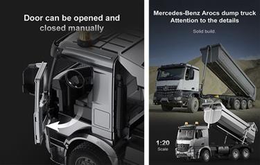 Mercedes-benz Arocs fjärrstyrd dumper i aluminiumlegering 1:20-2