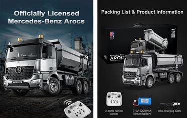 Mercedes-benz Arocs fjärrstyrd dumper i aluminiumlegering 1:20-4