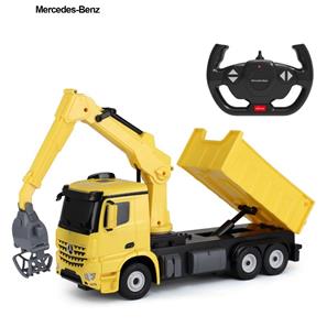 Mercedes-Benz Arocs Radiostyrd Lastbil med kran 2.4G, Gul-4