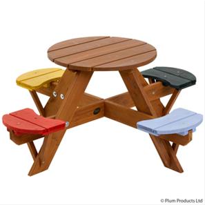 Plum Trä Barn Trädgårdsbord med färgade säten-3