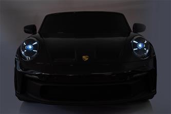 Porsche 911 GT3 Elbil för barn 21,6V med gummihjul+lädersäte Svart -7