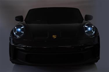 Porsche 911 GT3 Elbil för barn 21,6V med gummihjul+lädersäte Svart -7