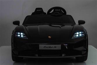 Porsche Taycan Turbo S Elbil för barn 21,6V med gummihjul+lädersäte-11