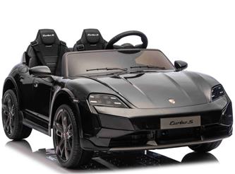 Porsche Taycan Turbo S Elbil för barn 21,6V med gummihjul+lädersäte-4