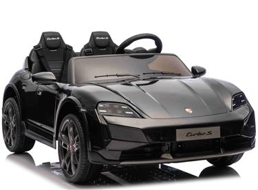 Porsche Taycan Turbo S Elbil för barn 21,6V med gummihjul+lädersäte-4