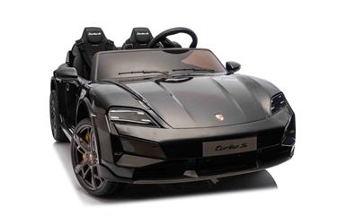 Porsche Taycan Turbo S Elbil för barn 21,6V med gummihjul+lädersäte-7