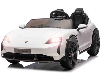 Porsche Taycan Turbo S Elbil för barn 21,6V med gummihjul+lädersäte Vit