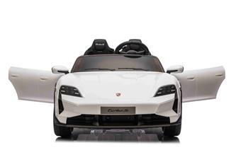 Porsche Taycan Turbo S Elbil för barn 21,6V med gummihjul+lädersäte Vit-10