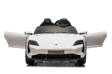 Porsche Taycan Turbo S Elbil för barn 21,6V med gummihjul+lädersäte Vit-10