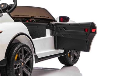 Porsche Taycan Turbo S Elbil för barn 21,6V med gummihjul+lädersäte Vit-11