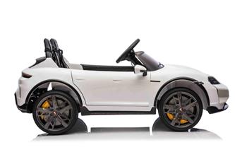 Porsche Taycan Turbo S Elbil för barn 21,6V med gummihjul+lädersäte Vit-13