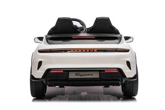Porsche Taycan Turbo S Elbil för barn 21,6V med gummihjul+lädersäte Vit-14
