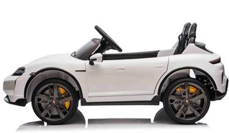 Porsche Taycan Turbo S Elbil för barn 21,6V med gummihjul+lädersäte Vit-2