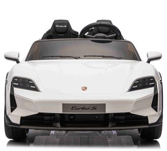 Porsche Taycan Turbo S Elbil för barn 21,6V med gummihjul+lädersäte Vit-3