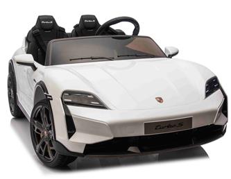 Porsche Taycan Turbo S Elbil för barn 21,6V med gummihjul+lädersäte Vit-4