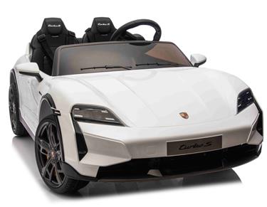 Porsche Taycan Turbo S Elbil för barn 21,6V med gummihjul+lädersäte Vit-4