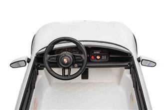 Porsche Taycan Turbo S Elbil för barn 21,6V med gummihjul+lädersäte Vit-7