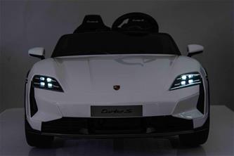 Porsche Taycan Turbo S Elbil för barn 21,6V med gummihjul+lädersäte Vit-8