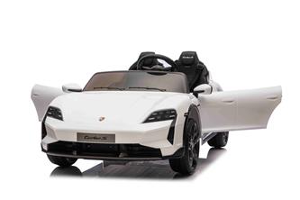Porsche Taycan Turbo S Elbil för barn 21,6V med gummihjul+lädersäte Vit-9
