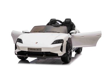 Porsche Taycan Turbo S Elbil för barn 21,6V med gummihjul+lädersäte Vit-9