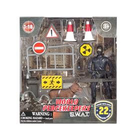 S.W.A.T. Actionfigur + Hund + Barriär 1:18-2