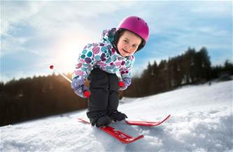 Skidor till Barn 70 cm med skidstavar, Rosa-3