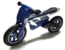 Springcykel i trä med riktiga lufthjul, blå