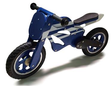 Springcykel i trä med riktiga lufthjul, blå