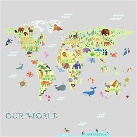 Världskarta för barn Giant Wallstickers-2