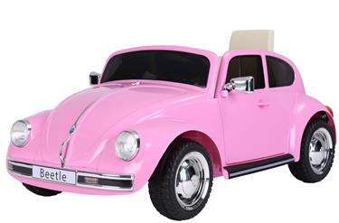  VW Beetle elbil till Barn 12V med Gummihjul+2.4G+lädersäte, Pink